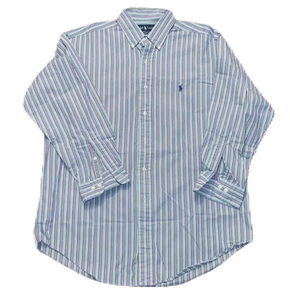 Polo Ralph Lauren L Oxford Classic Fit Large Dress Shirt Colorful Stripes - Picture 1 of 6